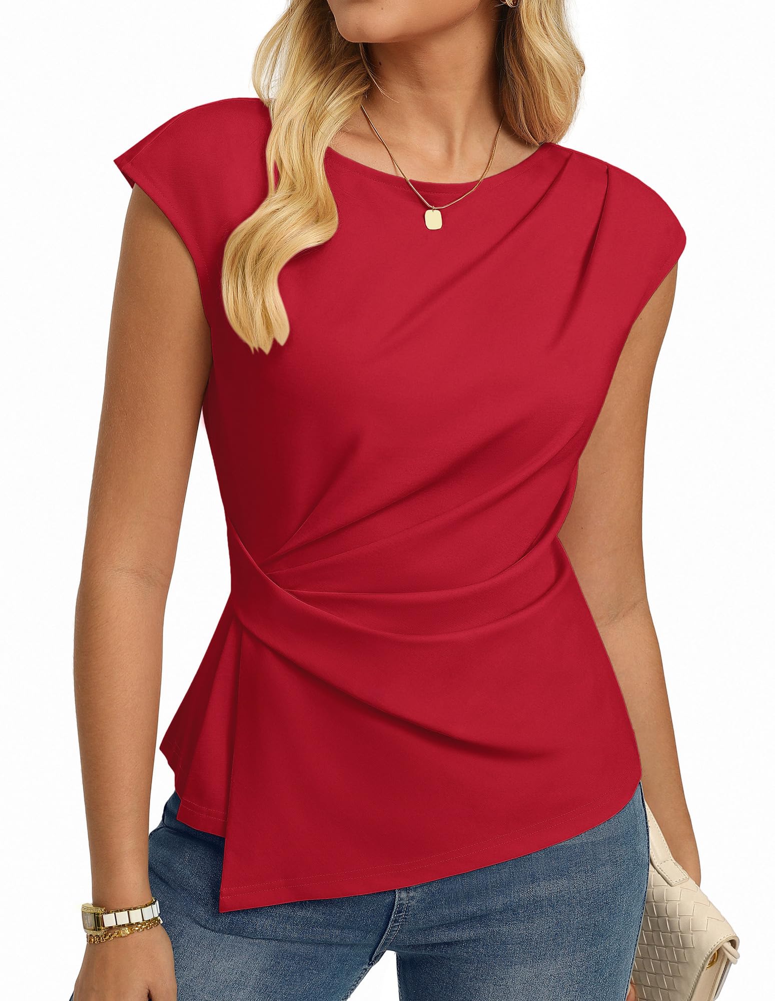 GRACE KARIN Tshirt Damen Elegante Wickelbluse Oberteile Business Work Bluse | Sommer Elegante Flügelärmeln Tops Oberteile Damenbluse mit Raffung-Design, Perfekt für Büro, Freizeit und Alltag