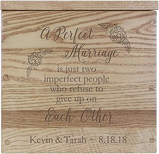 LifeSong Milestones Personalized A Perfect Marriage Rustic Wooden Wedding Card Box Custom Card Holder with Lift Top for Newlyweds Couples Reception 11.5â€ L x 12.25â€ W (Hickory)