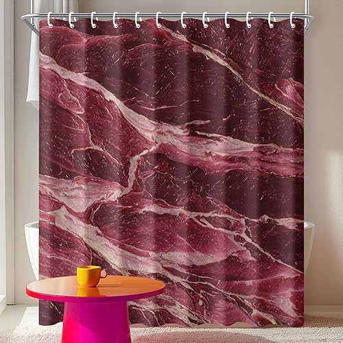 IOHEFY Raw Meat Pattern Shower Curtain 72x72 Inch with Hooks Realistic Beef Texture Design Fabric Bathroom Decor with Unique Food Theme for Modern Kitchen or Bathtub