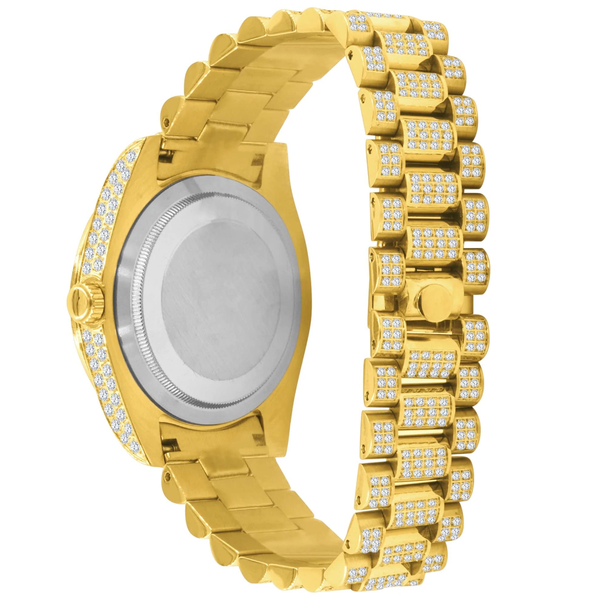 .iced-out. Orologio automatico in acciaio inossidabile CZ - Oro, Oro, Bracciale