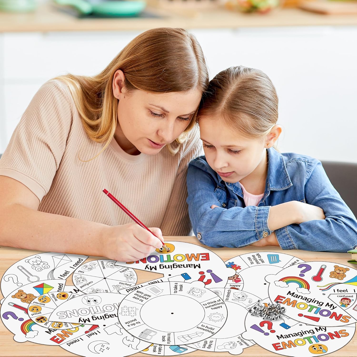 A1DIEE Managing Emotions Coloring Craft- 24 Sets Color Your Own Social Emotional Art Craft DIY Wheel Cards - Image 4