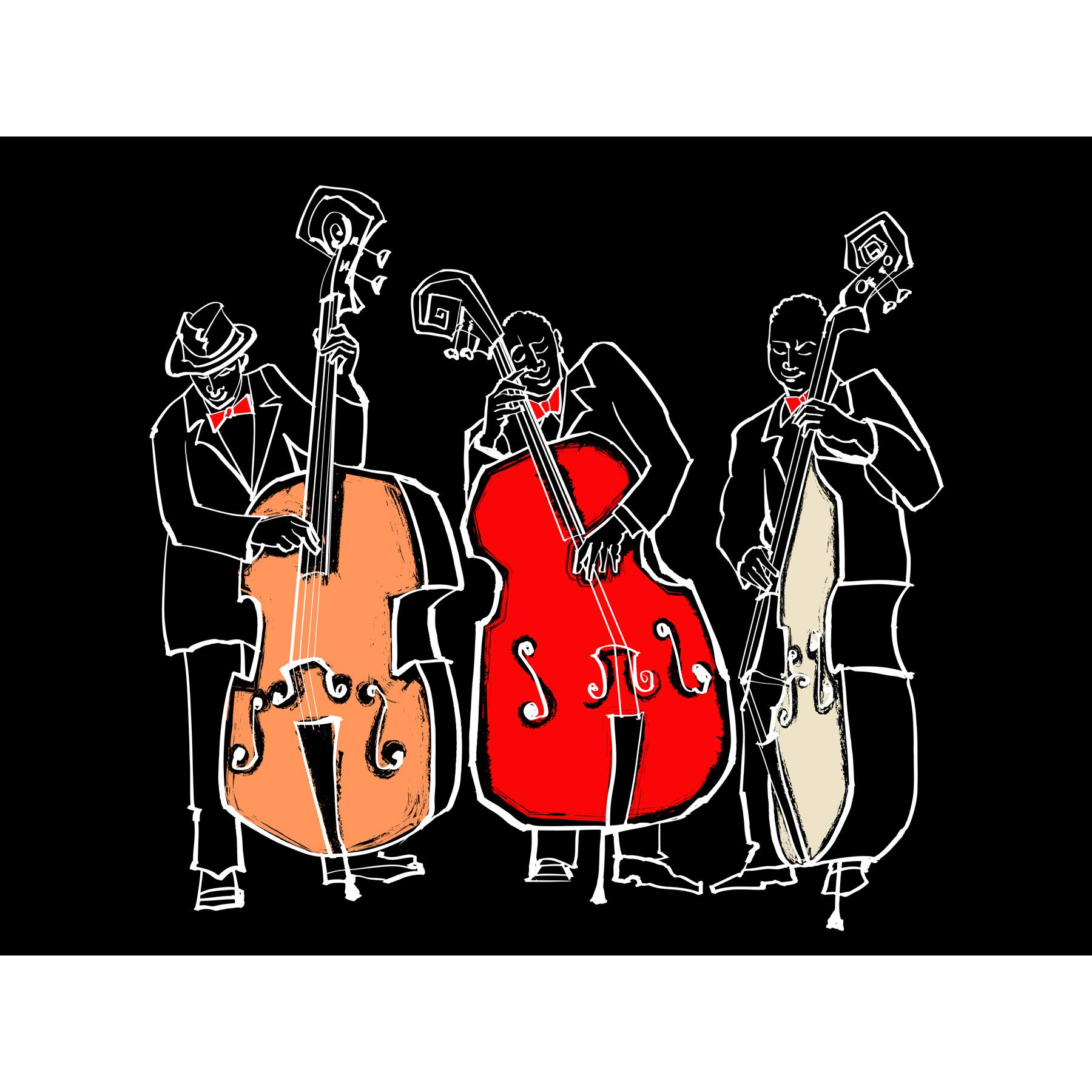 Wee Blue Coo Musicians Jazz Bass Illustration Art Print Poster Wall Decor