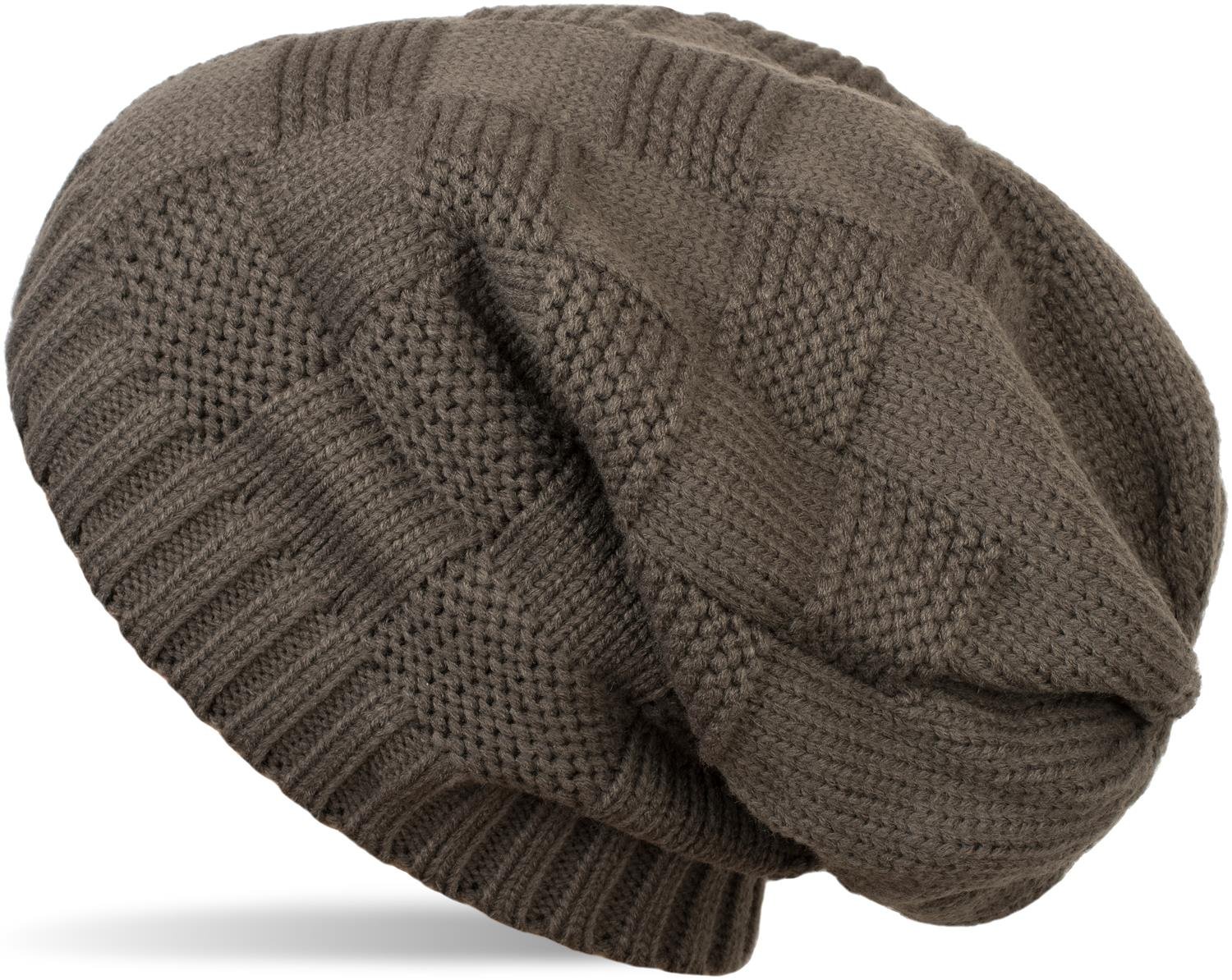 styleBREAKER Knit Beanie with Patented Pattern, Slouch Long Beanie, Unisex 04024137, Color:Grey