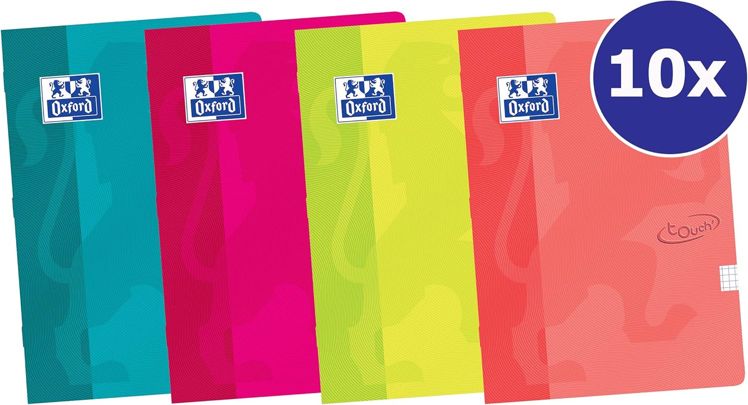 Oxford 400107493 Touch Notebook Pack of 10 4 Colours A5 144 Pages 90 g Flexible Cardboard Cover