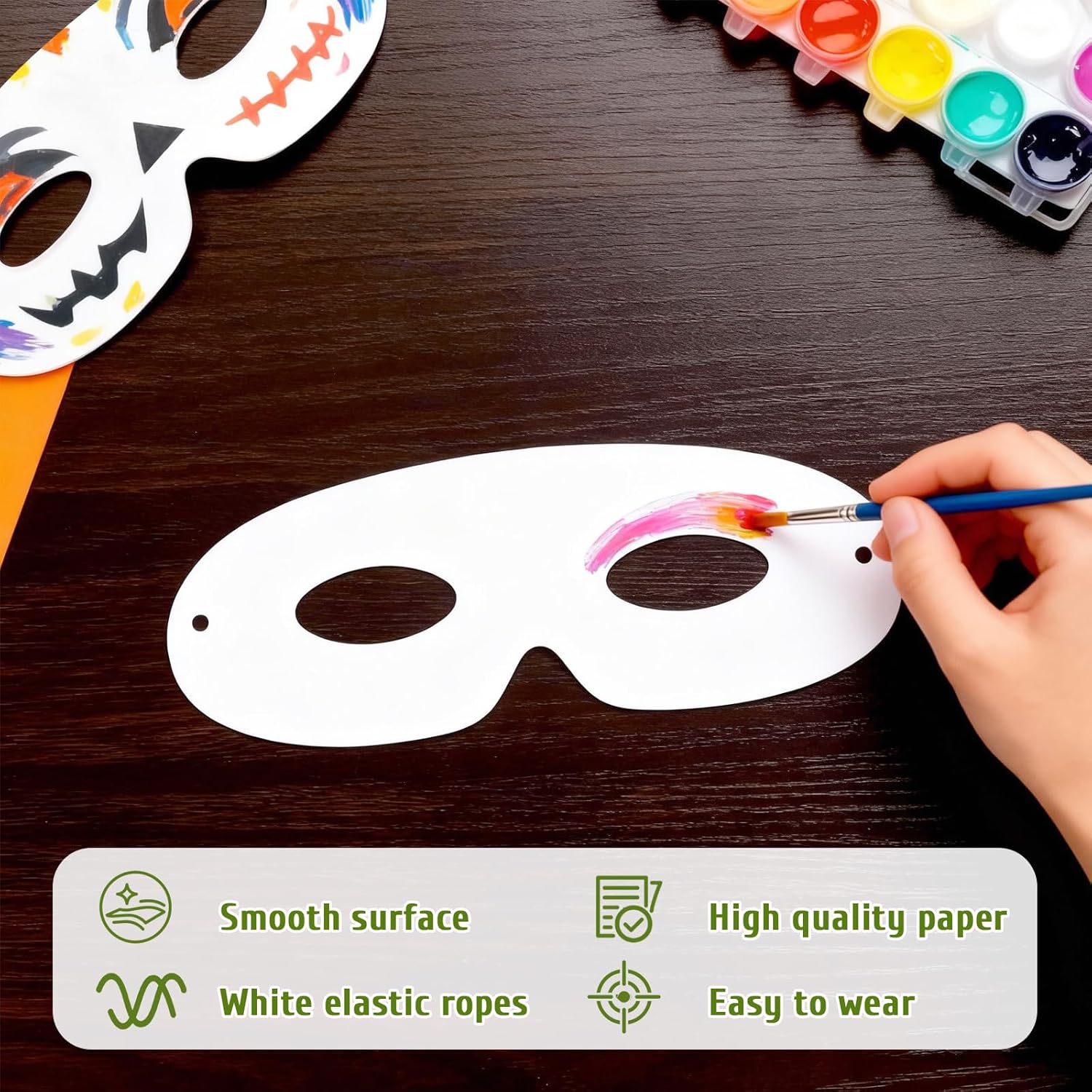 Tecmisse 100 Pack White Paper Eye Masks, Plain Masquerade Mask Blank Masks Decorate for Cos-Play, Halloween Party - Image 4