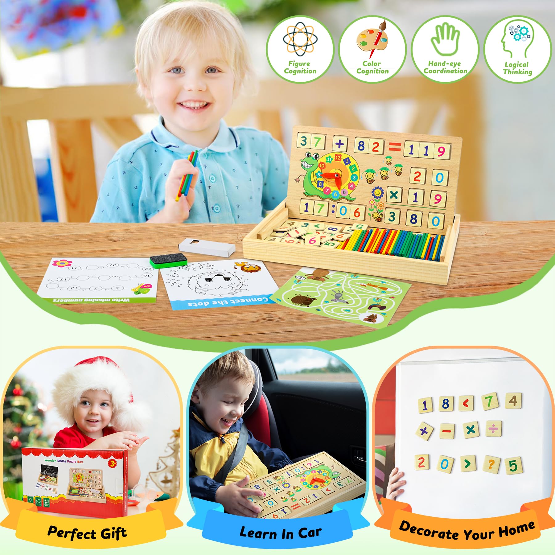 lenbest Matematyka Montessori zabawka z liczącymi pałeczkami - gry edukacyjne dla dzieci od 4, 5, 6 lat, dla chłopców i dziewczynek, prezenty wielkanocne