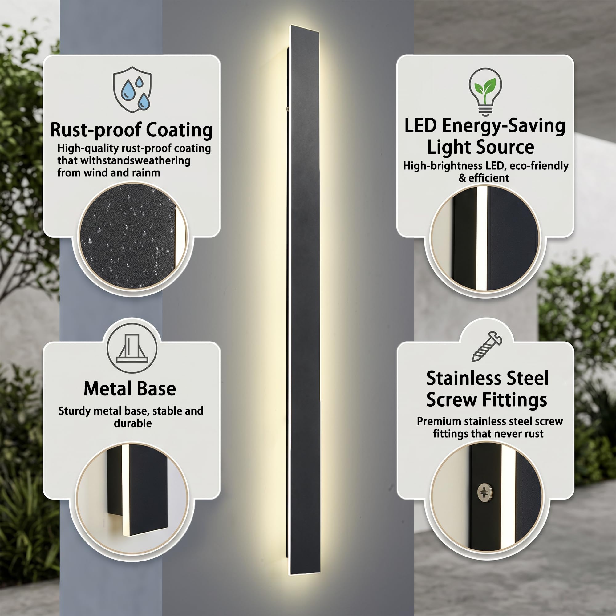 Applique da Parete Esterno 100CM LED Lungo Nero impermeabile 4500K Luce Naturale illuminazione Moderne Lampada Parete Luci per Portico Esterno Villa Wall Light Scala Corridoio Luce WallLamp