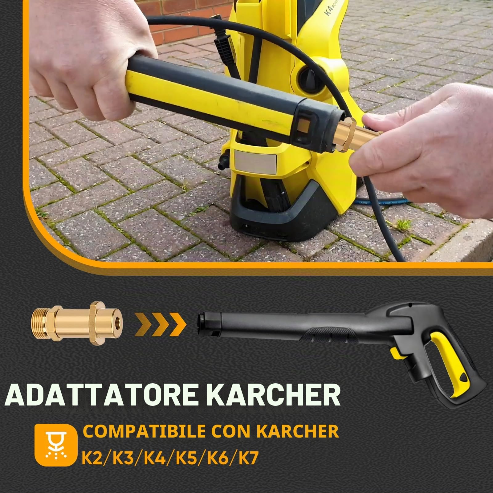 Tubo di pulizia per tubature 15 m con adattatore in ottone – 400 Bar/5800 PSI, compatibile con idropulitrici Karcher K2 K3 K4 K5 K6 K7, per la pulizia degli scarichi