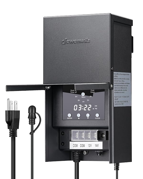 DEWENWILS 200W Low Voltage Landscape Lighting Transformer, 120V AC to 12/14V AC, Outdoor Low Voltage Landscape Transformer, Photocell Sensor & Timer, Weatherproof Coating for Spotlight Steplight by DEWENWILS - Used condition - US$57.77