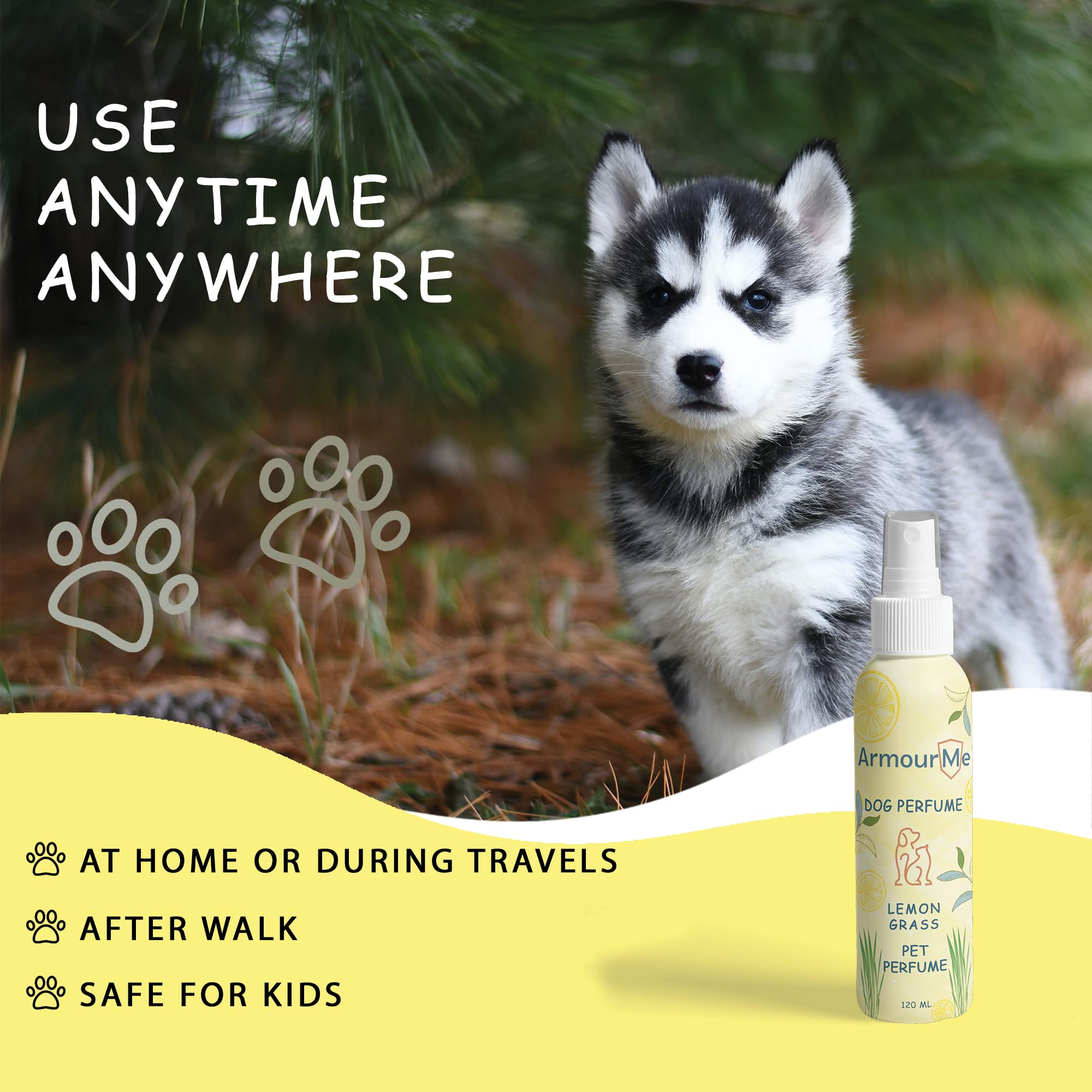 ArmourMe Dog Perfume Spray | Waterbased | Natural Deodorizer for Dogs | Eliminates Dog Odors for Smelly Dogs, pH Balanced, Free from Sulfates and Parabens. (200 ML, Lemon Grass) 1