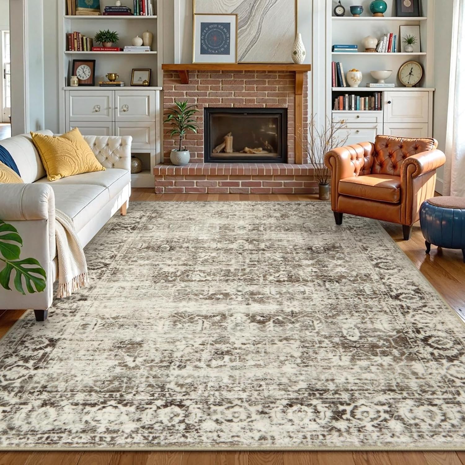 Photo 1 of Lahome Beige Washable Rugs for Living Room 8 x 10 Large Living Room Rug Indoor Carpet,Boho Vintage Distressed Non-Slip Low-Pile Accent Bedroom Carpet for Dining Room Office Playroom(8x10,Beige)