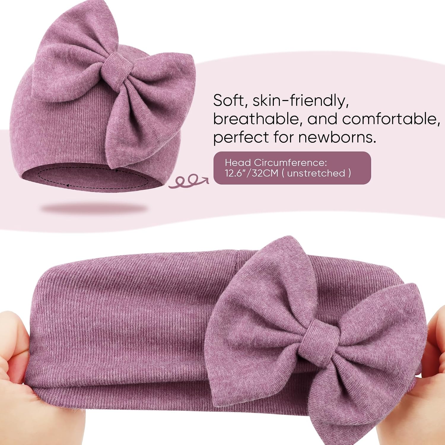 BQUBO Newborn Baby Girls Hats Mittens Set Hospital Hat Beanie Infant Bow Hats Baby Cotton Gloves for 0-6 Months