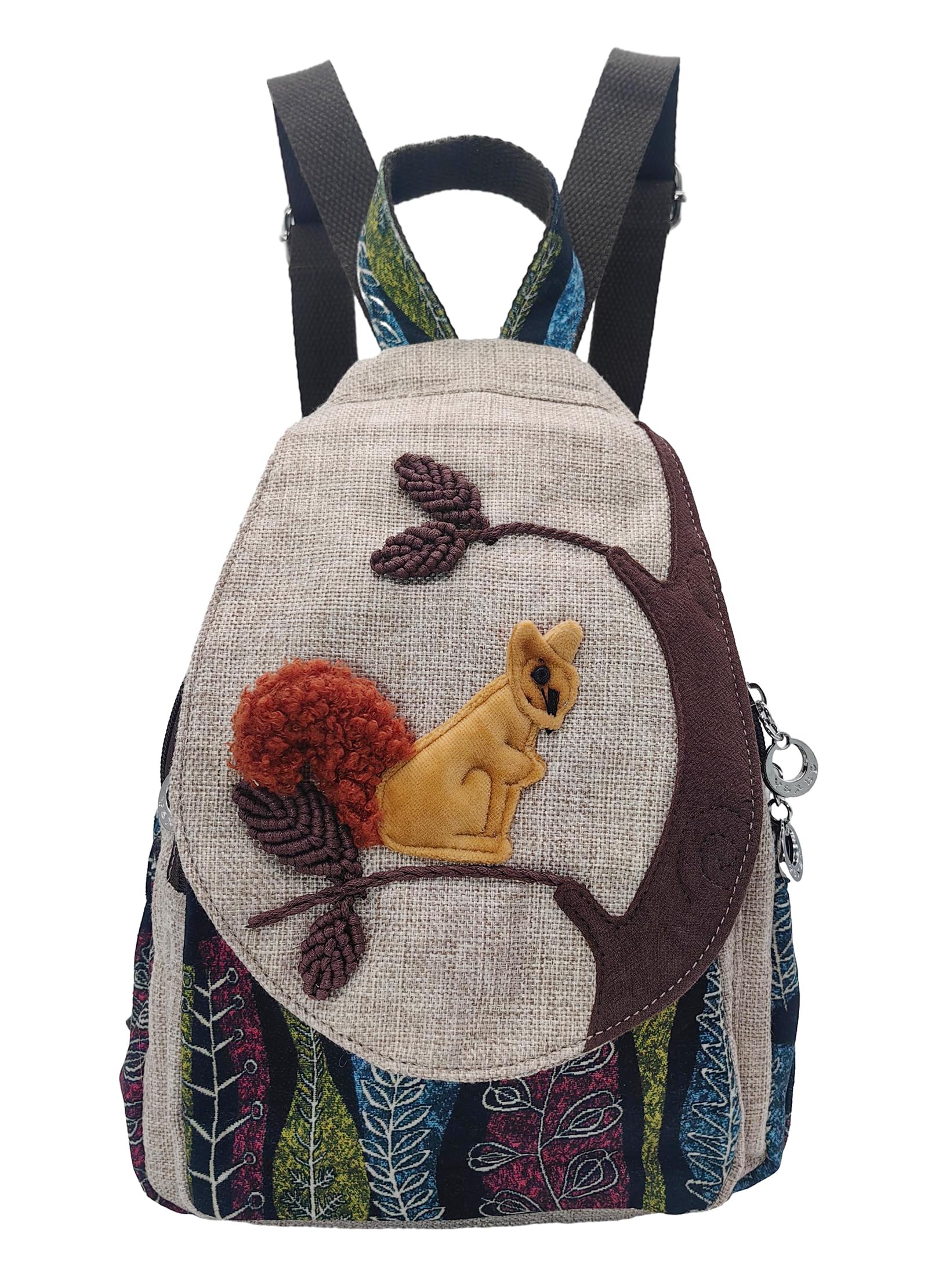 HUANGGUOSHU Backpack Purse for Women - Boho Style Small Adjustable Carry Sling Bag with Perfect Mini Backpack for Fashionable Bohemian Ladies Squirrel