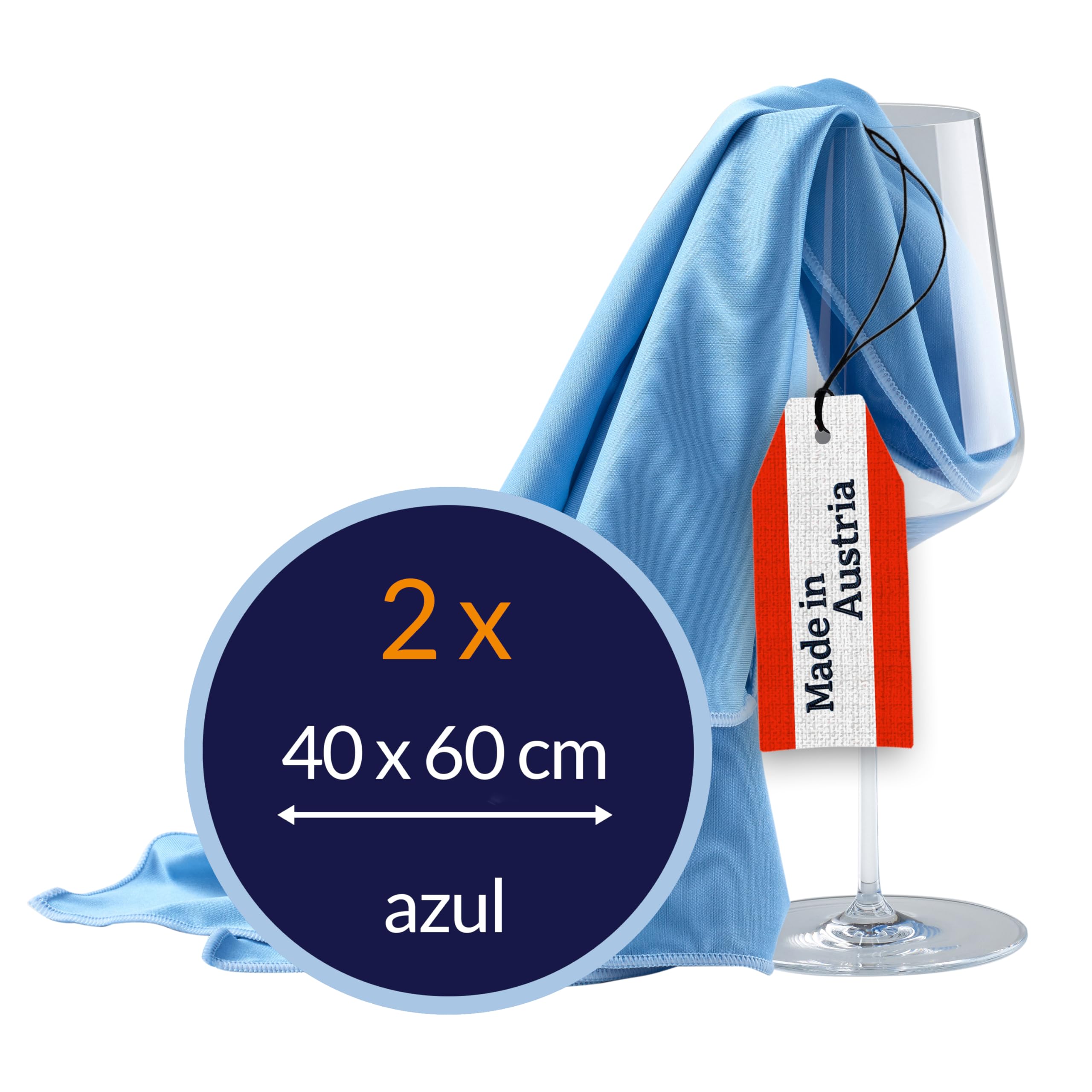 culiclean Paños de Pulido en Azul con borda Azul, Limpia Copas y decantadores de Cristal y Superficies Brillantes – Fabricado en Austria (2 Paños 40 x 60 cm)