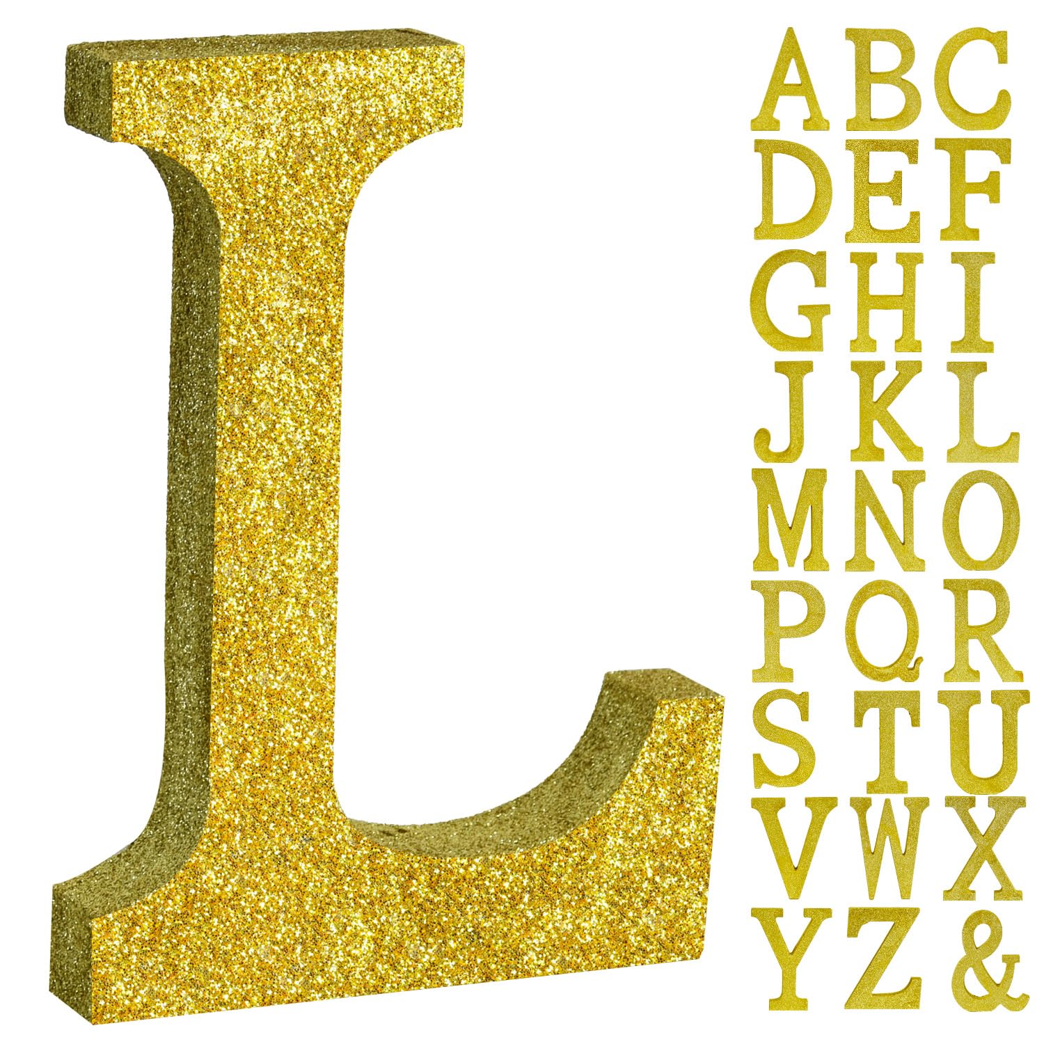 TONIFUL 8 Inch Gold Glitter Letter L Table Centerpiece A-Z Gold Birthday Party Decorations,Gold Alphabet L for Birthday,Chrismas,Graduation,Bridal Shower,Wedding,Anniversary Party Supplies