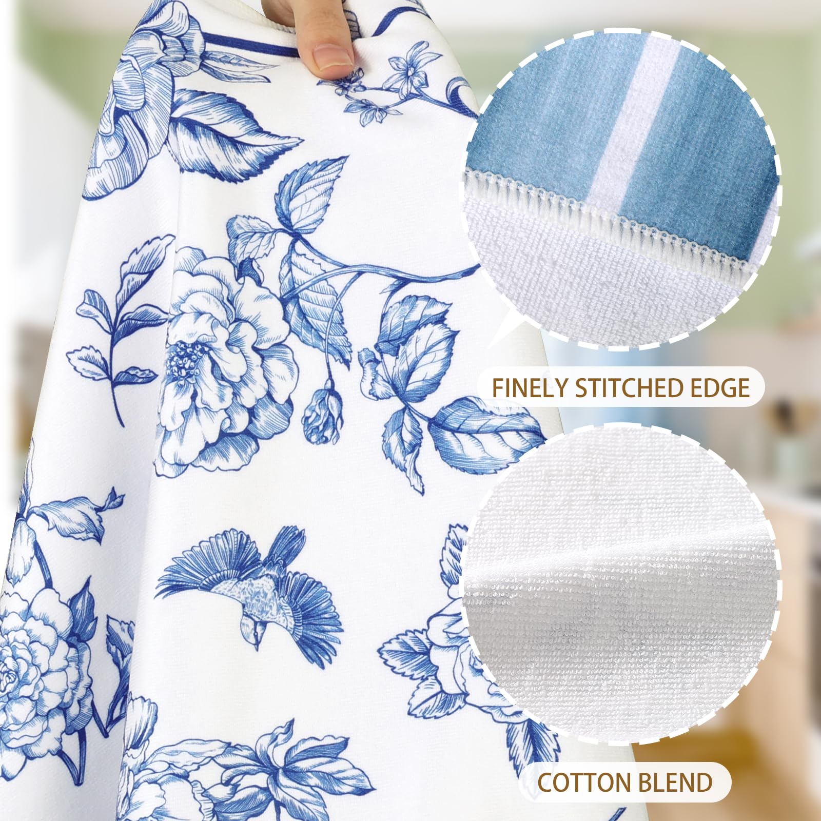 2 Piezas Paños de Cocina Acuarela Flores, Toallas de Cocina Azul Mezcla de Algodón Grueso Suaves Absorbentes Toallas Barra decoración de Limpieza Comedor Banquete de Bodas 42 X 70 Cm