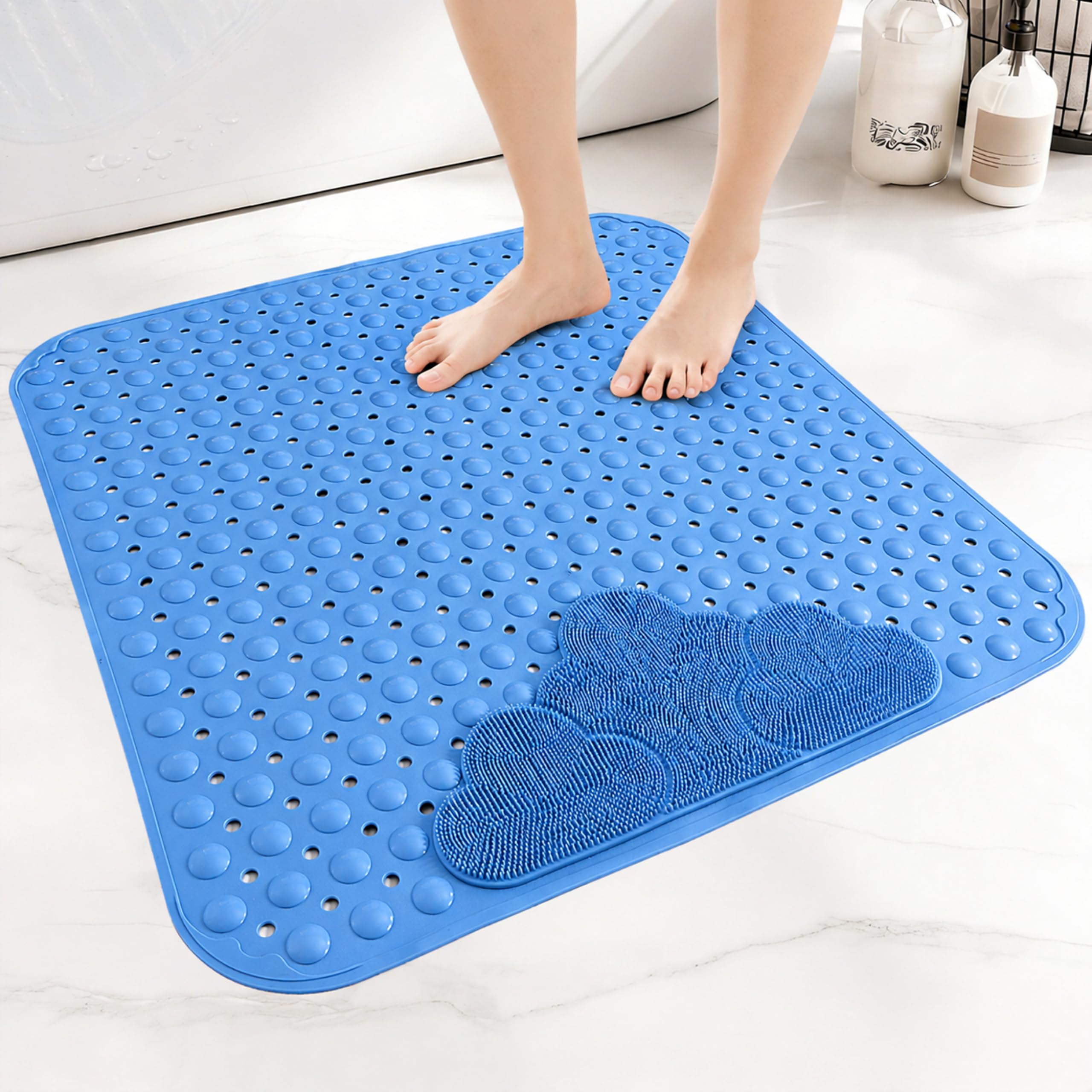 Venuso Shower Mat Non Slip Anti Mould, 80x80 cm Non Slip Bath Mat with Foot Massage Area, Shower Mats for Inside Shower and Bath with Strong Suction Cups, Machine Washable