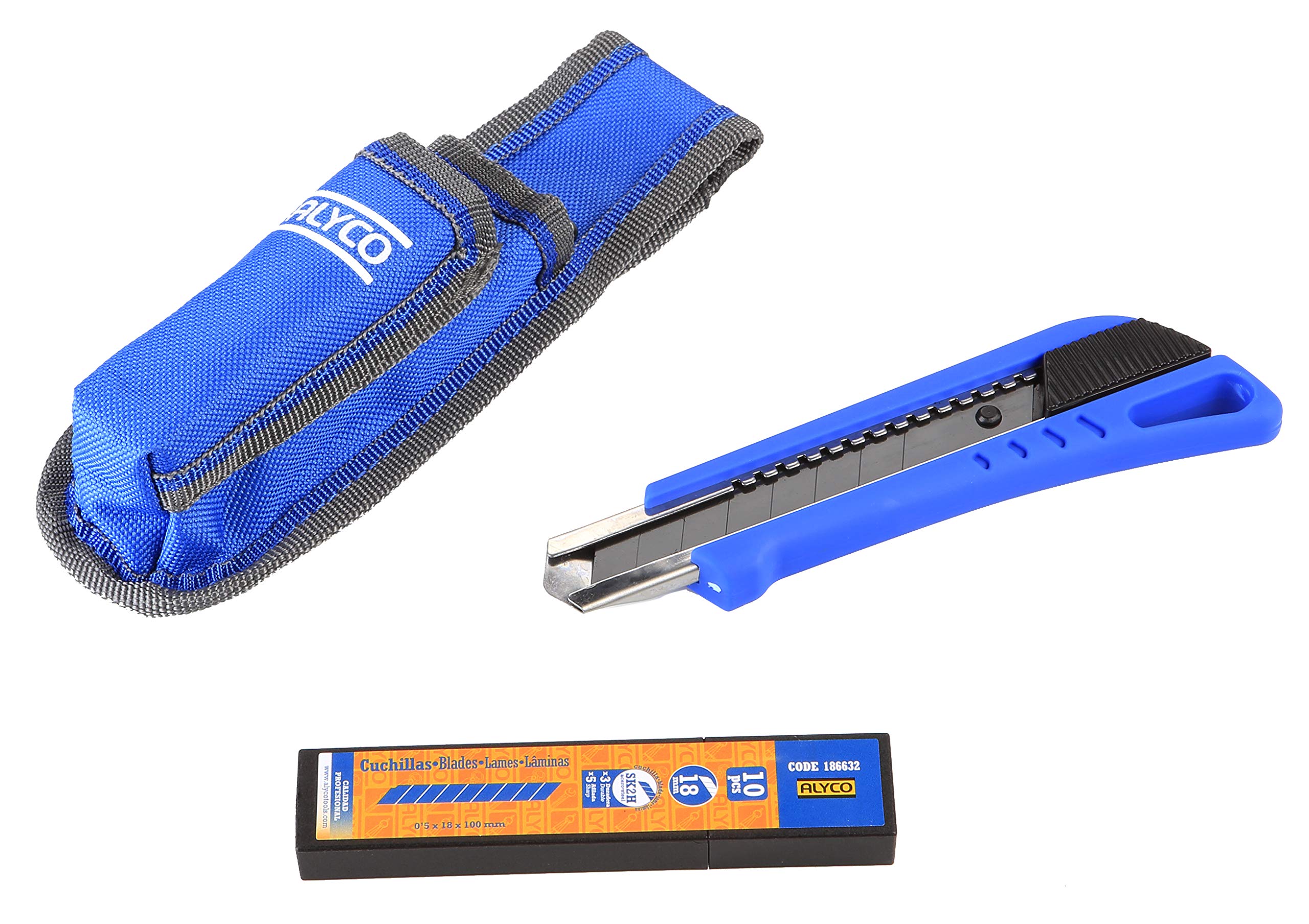 Alyco - Knife Set and 10 Fragmentable Blades of 18 mm SK2H Steel in Nylon Bag - 186622