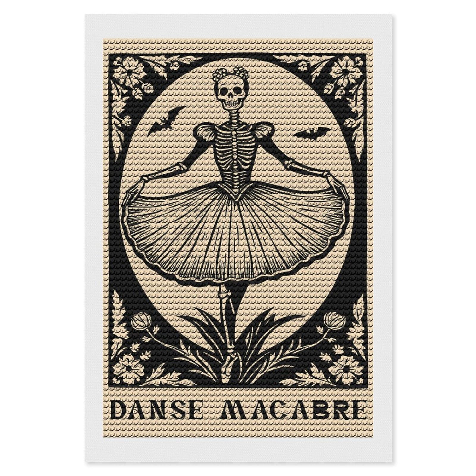Junmoney Danse Macabre Skeleton Ballerina Diamond Painting Set 8"x12", Holiday Gift Idea, for Creative Relaxation, Fun Craft Experience, Vintage Style Decor