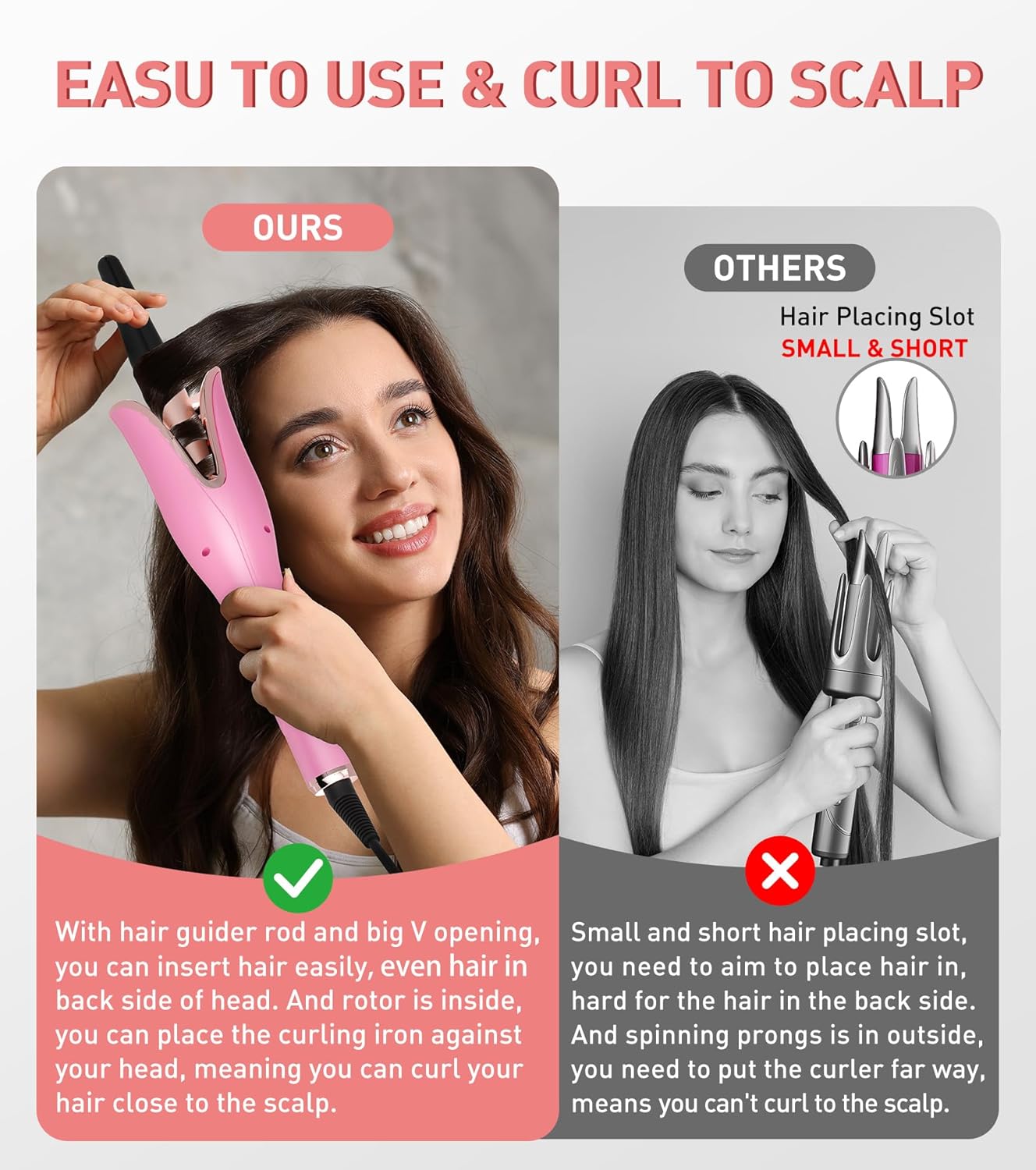 Automatic Curling Iron, Curling Wand Self Rotating for Medium and Long Hair, with Guider Rod - Easy to Use, No Burns, No Tangle, Fast Curl, 1 Inch, Dual Voltage, Automatic Hair Curler for Teen Girls