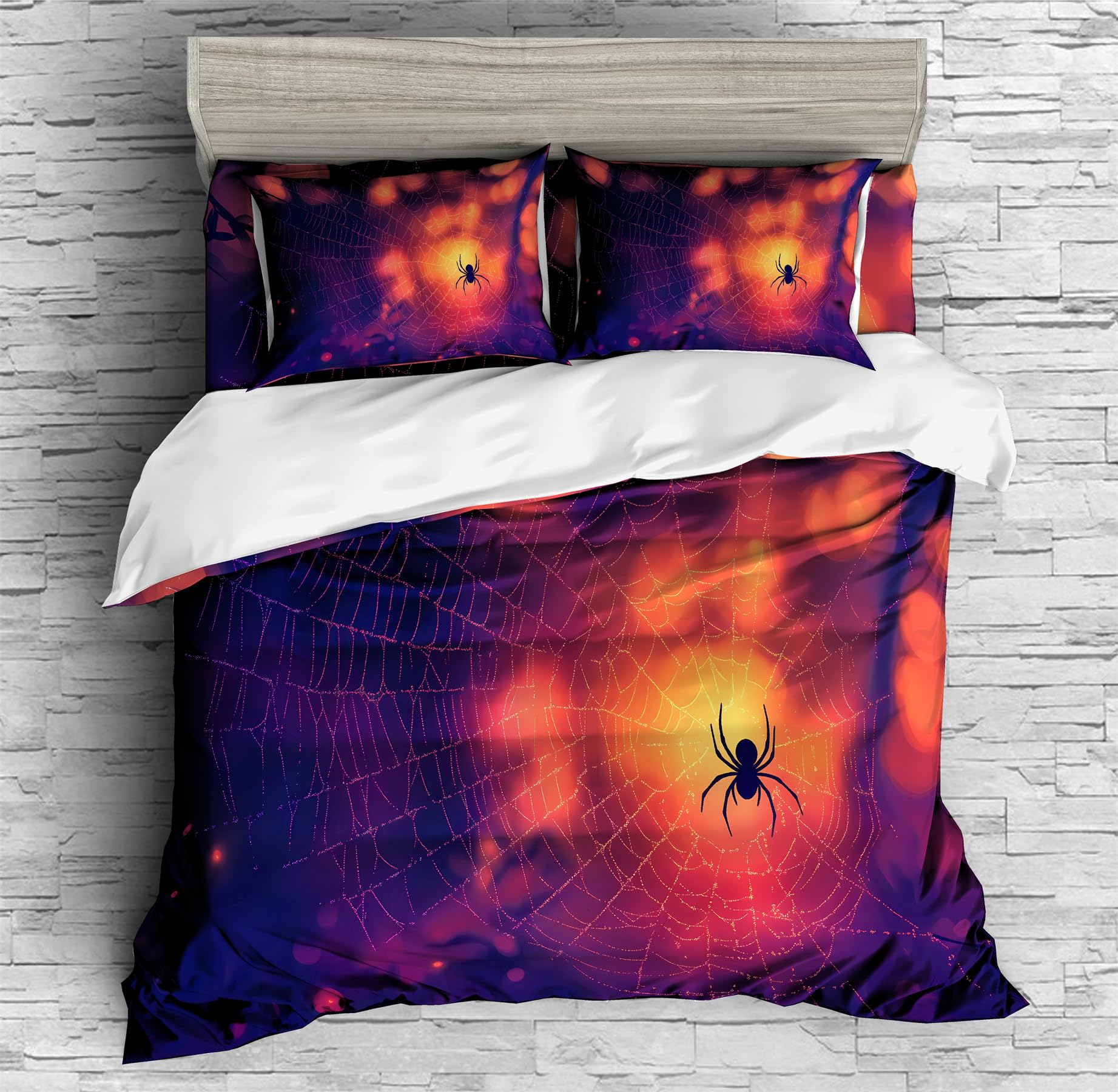 REALIN Cartoon Halloween Decoration Bedding Spider Halloween Prints Duvet Cover Set Girl Boy Kids Bed Sets 3/4PCS Quilt Covers/Sheets/Pillow Shams,Twin/Full/Queen/King (A,Full-200x229cm-3PCS)