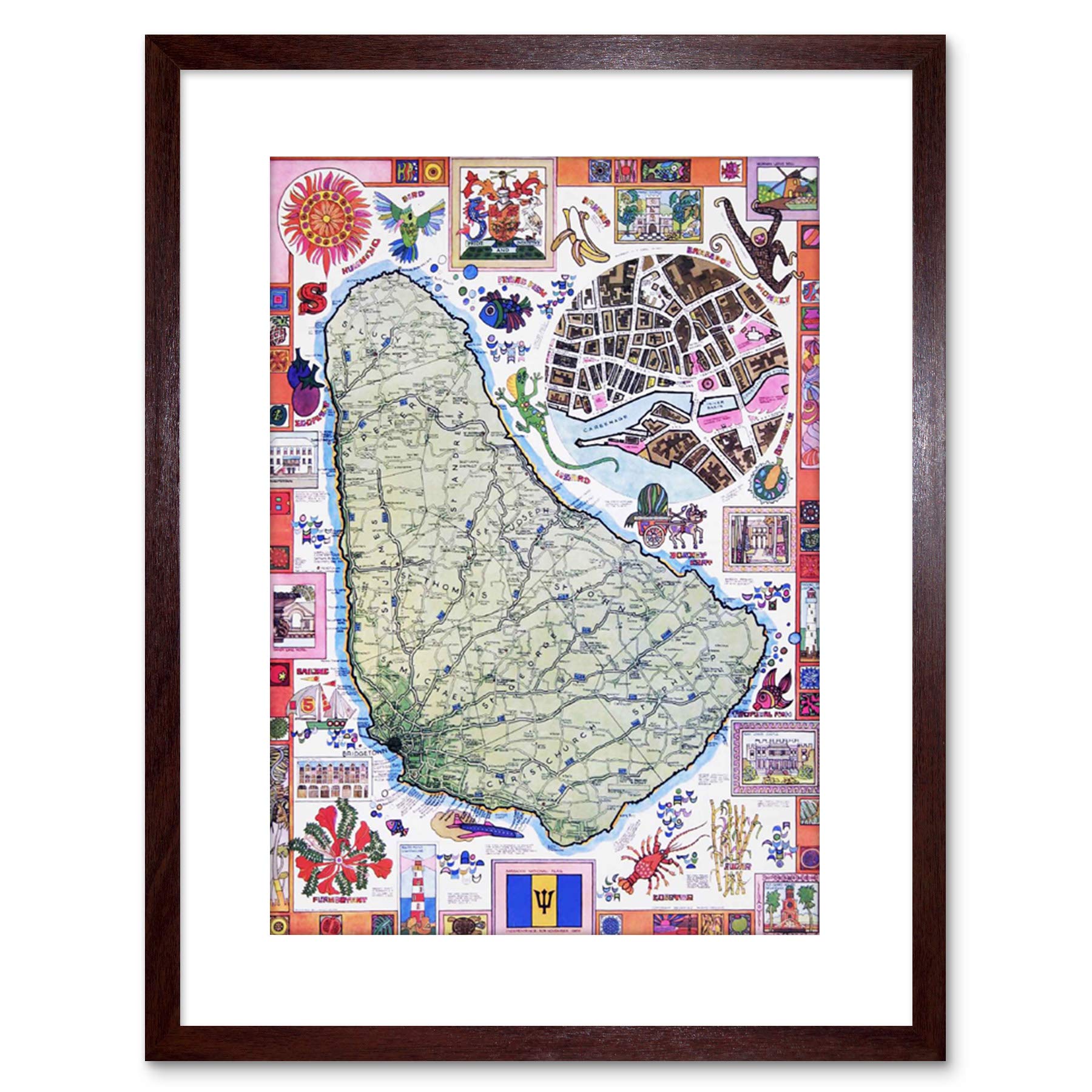 Wee Blue Coo 9x7 '' BARBADOS CARIBBEAN TROPICAL MAP VINTAGE AD FRAMED ART PRINT F97X1351