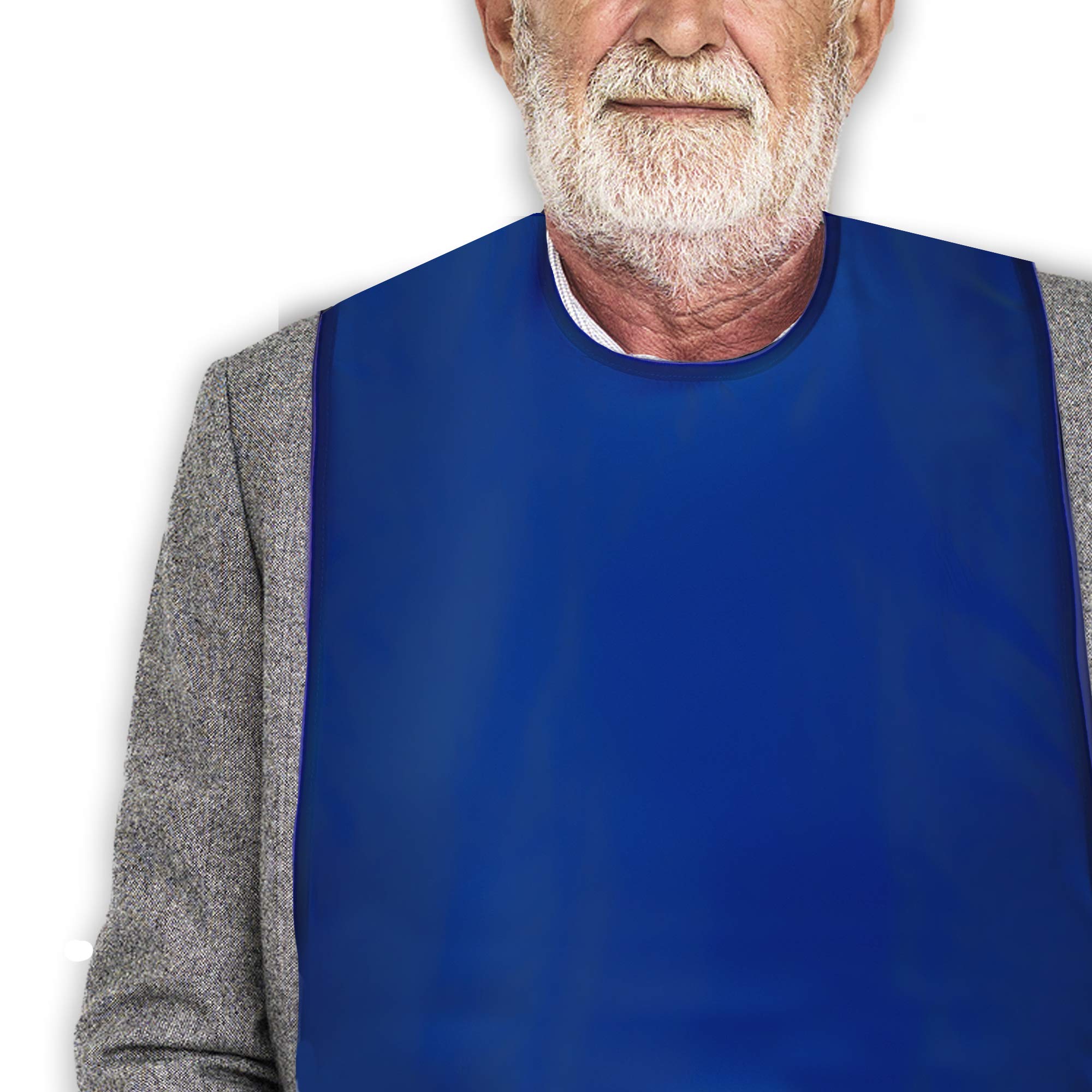 Adult Bibs for Women & Men, Wipe ‘n Wear™ Clothing Protectors for Eating, Senior Adult Bib Crumb Catcher, Waterproof, Reusable, Washable (Blue)