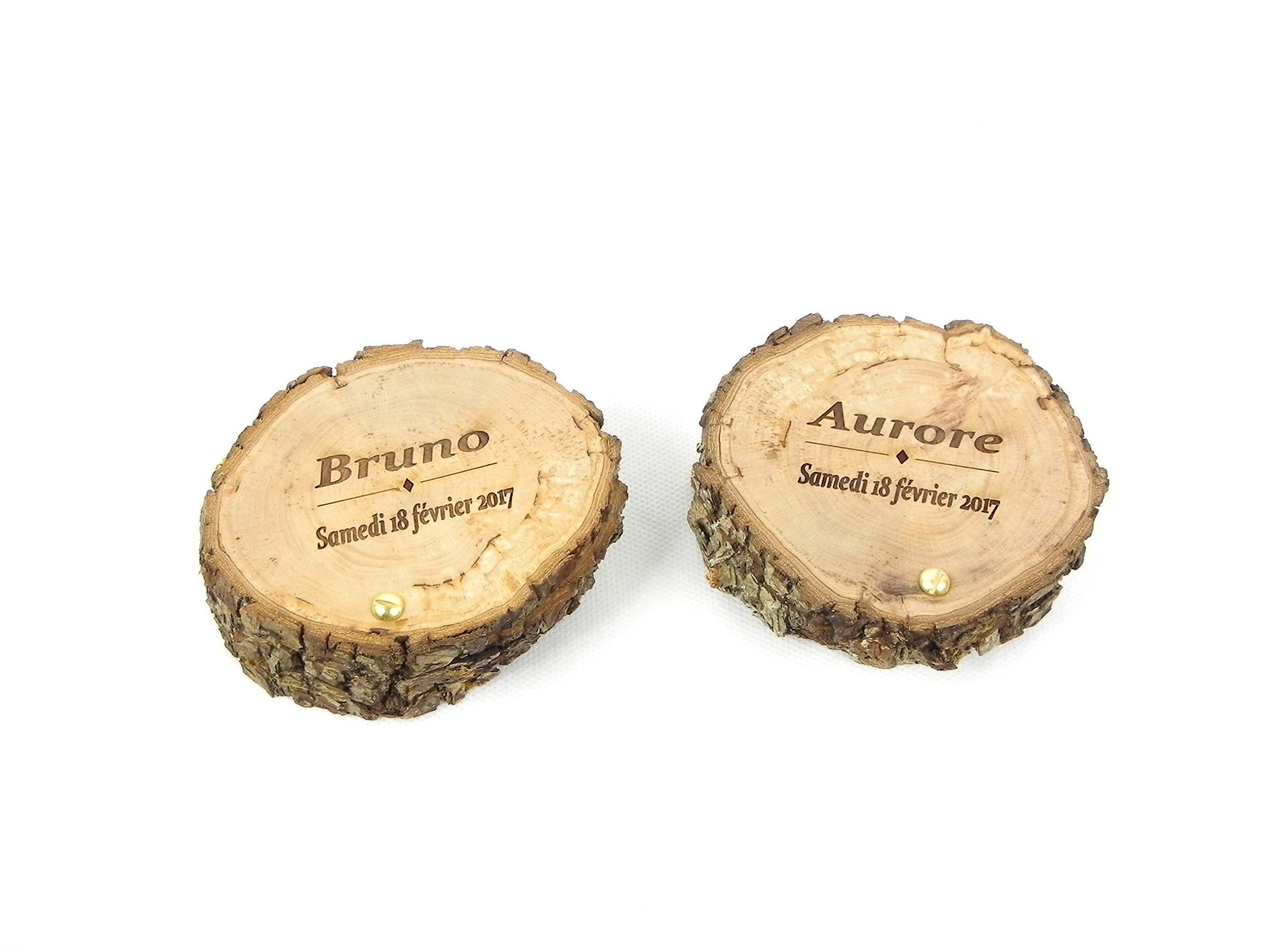 Lot de 2 porte alliances personnalisées en bois, boite à alliance personnalisée pour mariage champêtre, fait main avec un rondin de bois