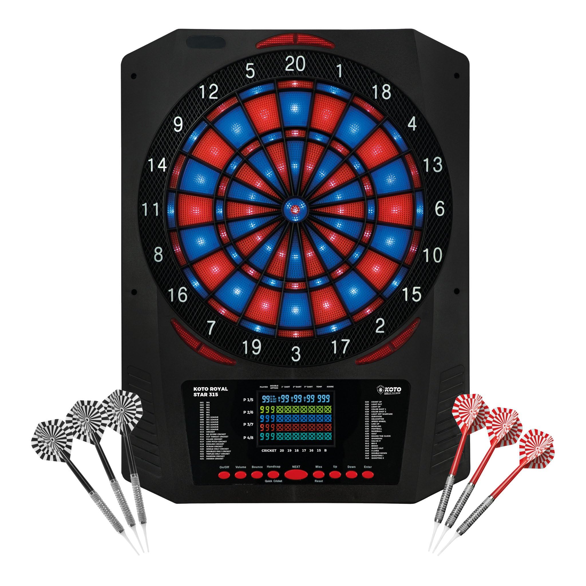 KOTO – Diana Electrónica Royal Star 315, 6 Dardos Soft, 48 Juegos, Más de 315 Variantes, Pantalla LED, para 1-8 Jugadores