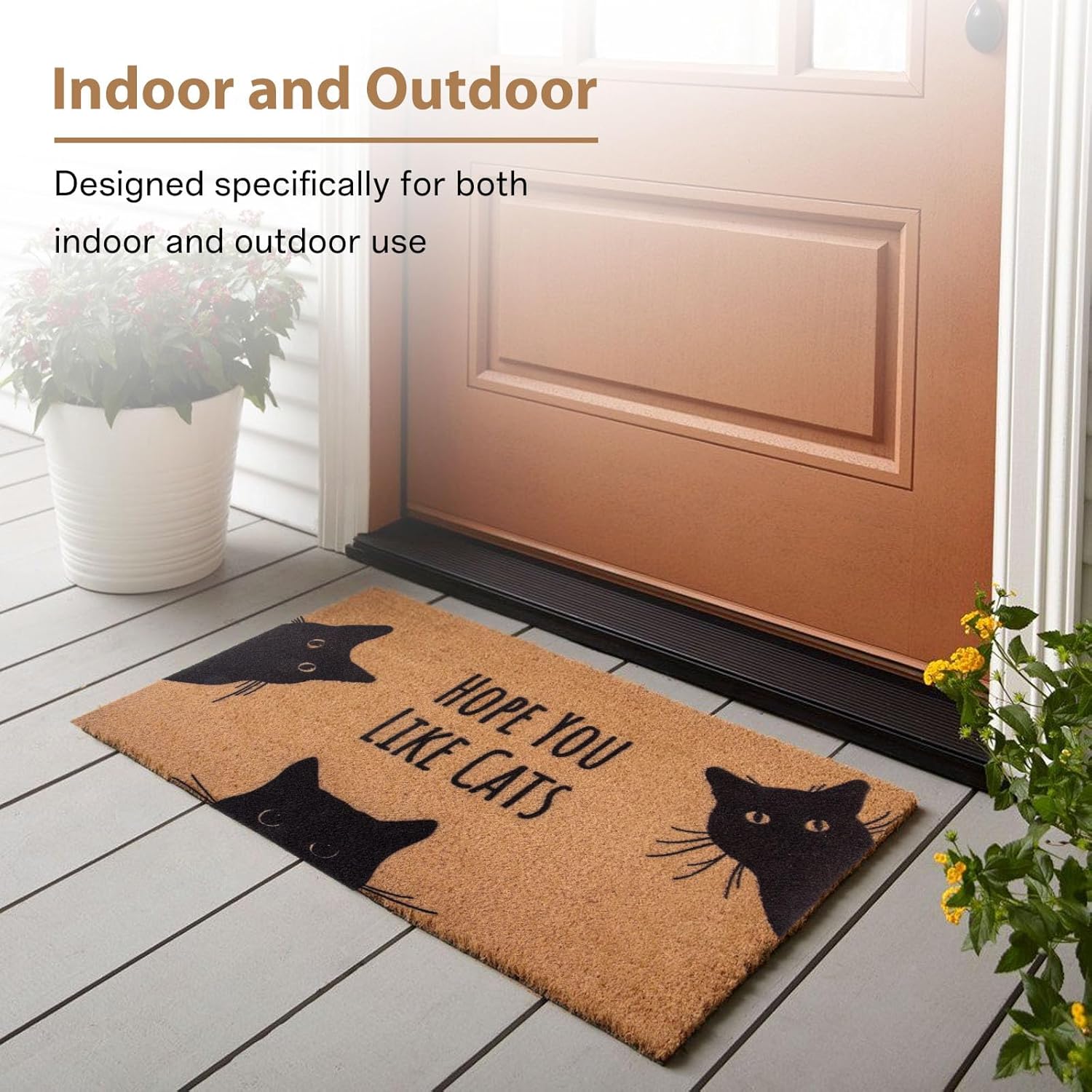 Hope You Like Cats Doormat 29×17 Inch, Funny Black Cat Door Mat, Cute Cat Front Doormat, Funny Welcome Mat Outdoor Indoor, Coir Door Mat for Entryway Porch, Housewarming Gift