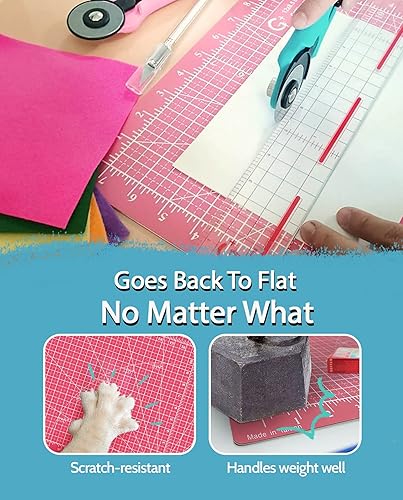 Vista 3 de G+ Alfombrilla de corte reversible autorreparable – A3 de 12 x 18 pulgadas para tela; tabla de cortar de doble cara para coser, manualidades, Rosa