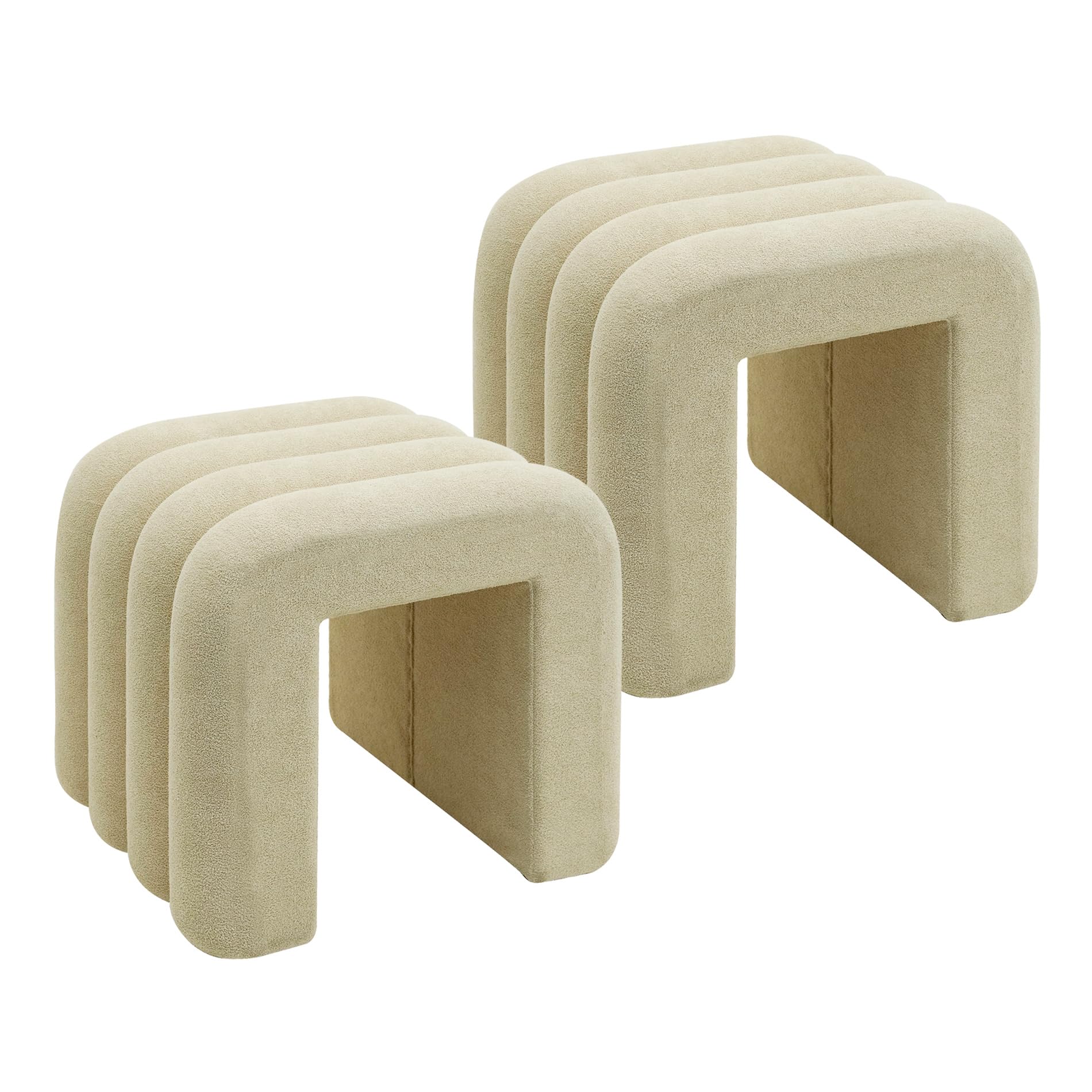 Rebecca Mobili Set 2 Pouf Moderni, Poggiapiedi Bassi, Beige, Tessuto Poliestere MDF, Imbottito, Design Originale, per Camera da Letto Salotto - Misure HxLxP: 40 x 38 x 40 cm - Art. RE7061
