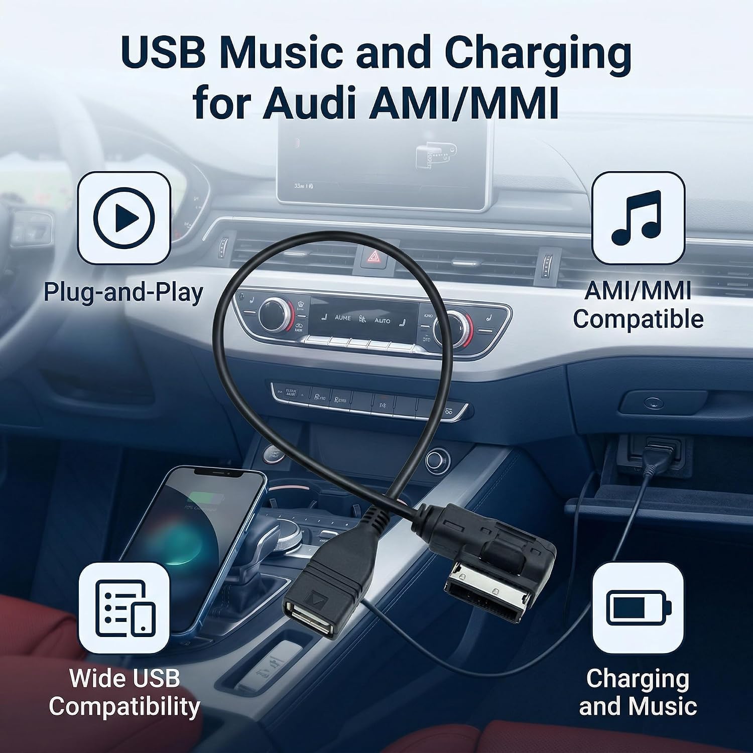 USB-кабельный адаптер для MP3, музыкальный интерфейс USB AMI MMI AUX MP3, кабельный адаптер для моделей Q5, Q7, R8, A3, A4, A5, A6