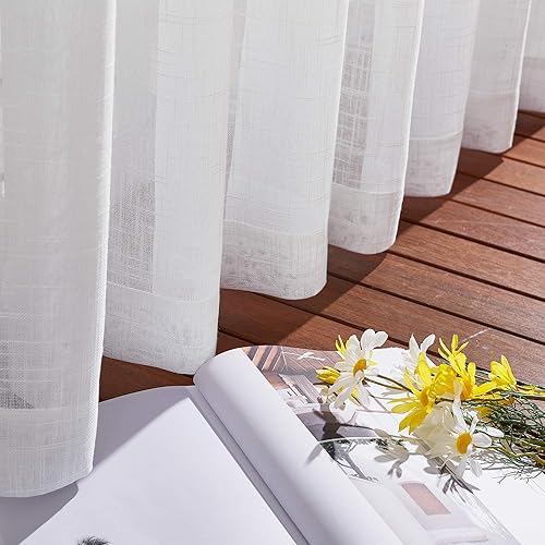 Miniatura 6 de NICETOWN - Cortinas traslúcidas de lino, diseño de bolsillo para barra, cortinas semitransparentes, 70 pulgadas de ancho x 63 pulgadas de largo,