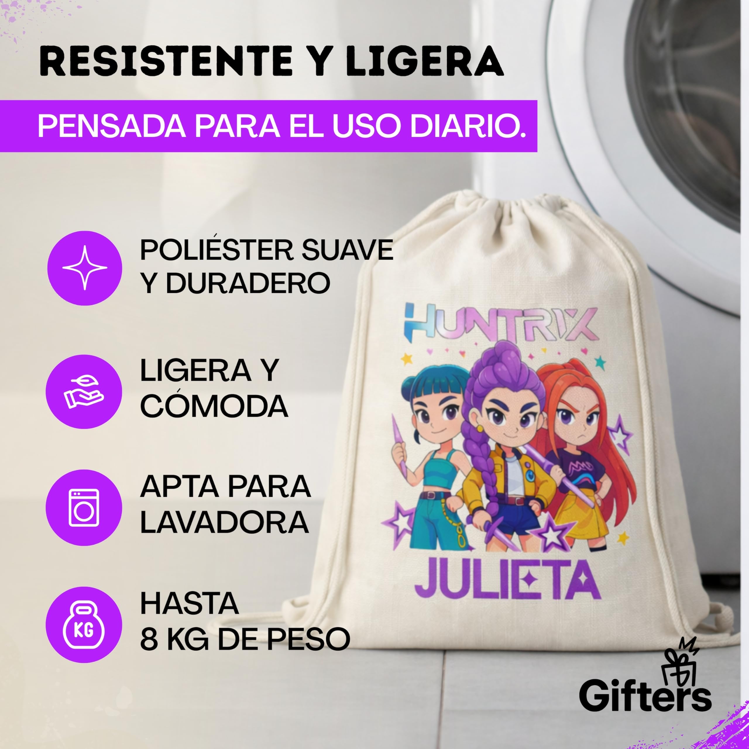 Pack Mochila de Cuerdas y Botella Personalizadas KPOP con Nombre Bolsa tela 34x42 cm Botella Acero Inox 750 ml