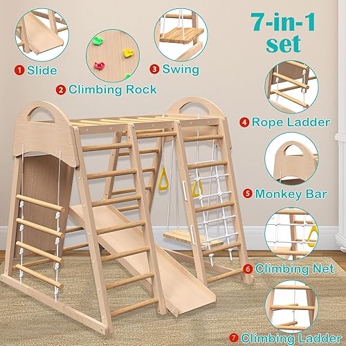 Miniatura 2 de Zona de juegos interior, gimnasio de madera para interiores de la selva para niños, juguetes de escalada con escalera, juego de barras de mono,