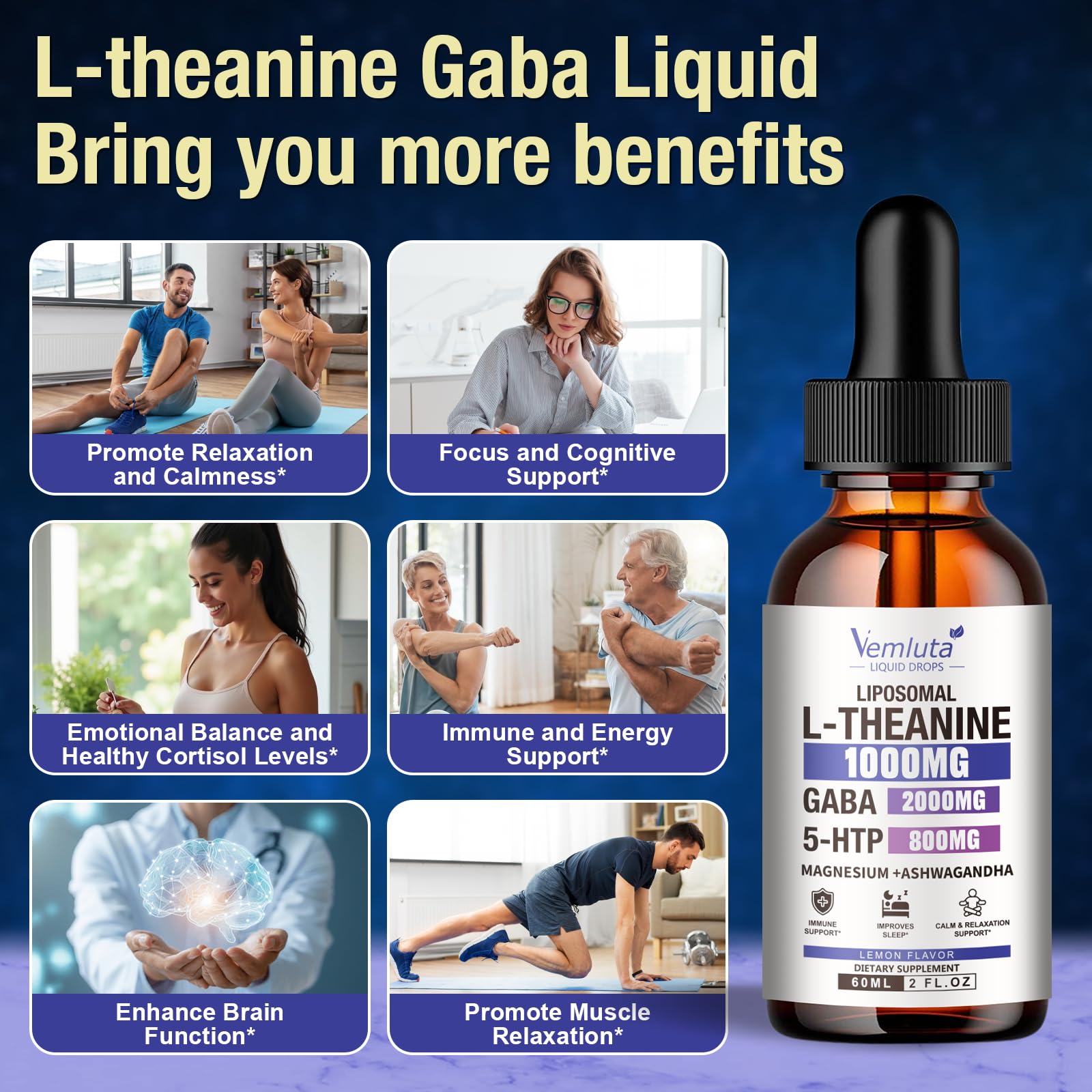 2 Packs Liposomal GABA + L Theanine 1000mg ＆5-HTP Sleep Supplement Liquid with Magnesium, Ashwagandha for Brain＆ Mood Stabilizer,Natural Zzz- Non-Drowsy Support Made for Men & Women, 4 FL Oz — Amazon image 5