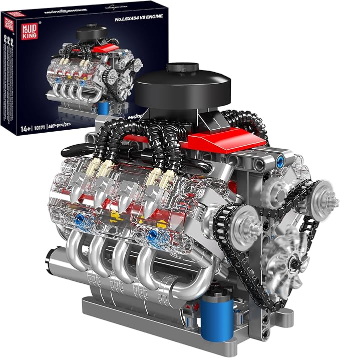 Mould King V8 Engine Building Blocks Sets, 10171 MOC Scale Model Kit With Battery And Motor Collectible Set For Adults Construction Toys For Kids Children Boys Girl 487 Pcs - View #6