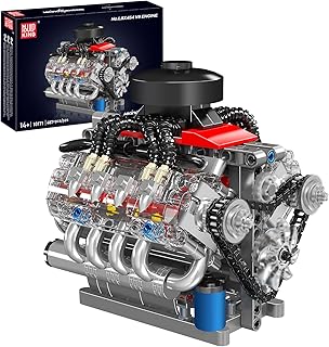 Mould King 10171 V8 Engine Building Blocks Sets, V8 Engine Model kit That Run, Build Your Own STEM Model Engine, 8-Cylinder Car Engine Building Engineering Toys for Age 14+/Adults Collections(487+PCS)