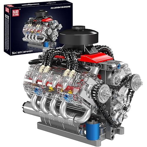 Mould King 10171 V8 Engine Building Blocks Sets, V8 Engine Model kit That Run, Build Your Own STEM Model Engine, 8-Cylinder Car Engine Building Engineering Toys for Age 14+/Adults Collections(487+PCS)