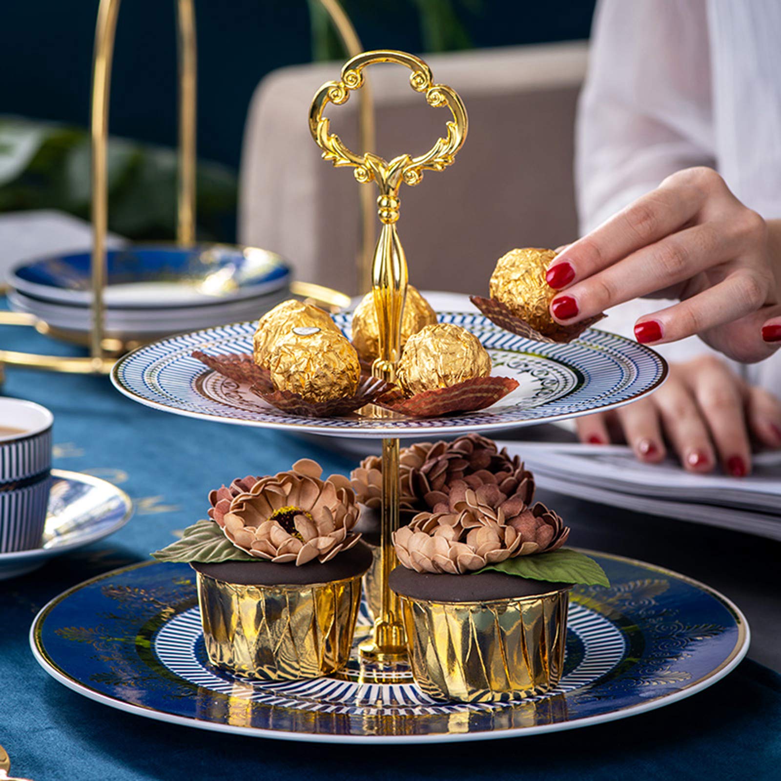 ケーキスタンド マーブルケーキスタンドトレイ フルーツデザート収納  