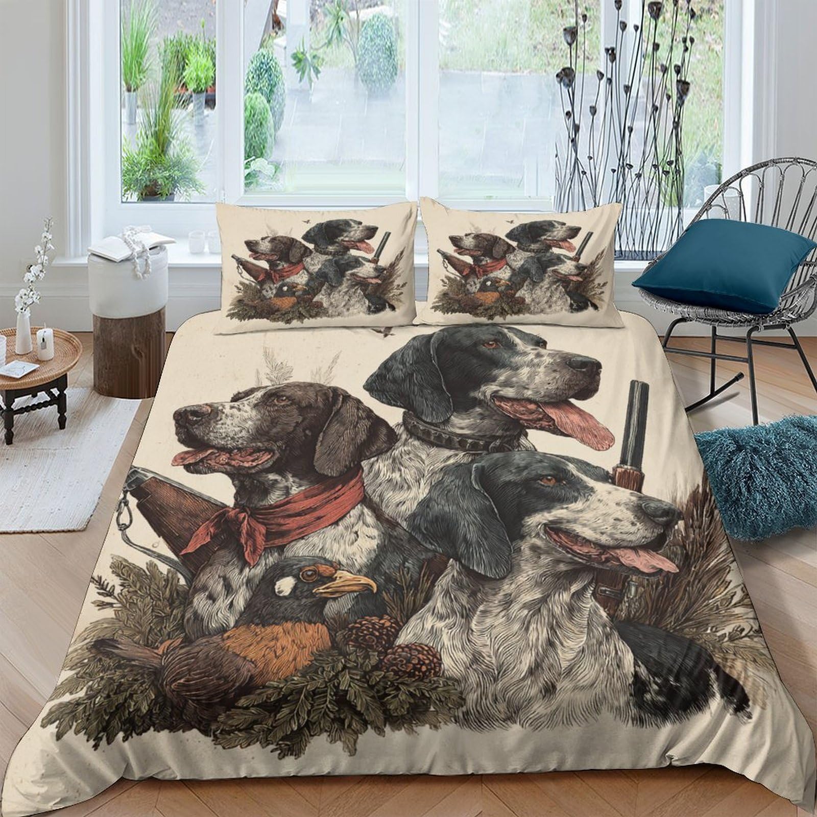 Ctjqhvkz Style-3 3D Printed Hunting Dog Fitted Sheet Microfiber Soft Breathable Pheasant Bird Mattress Cover Bedroom Decor Single（135X200cm）