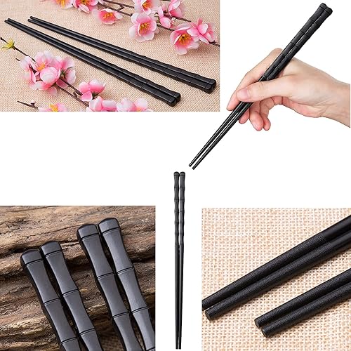 Miniatura 3 de 5 pares de palillos japoneses, palillos de sushi, palillos de sushi, antideslizantes, reutilizables, de aleación negra, con caja de regalo, aptos