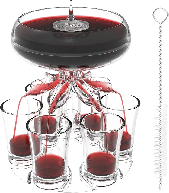 ALEVMOOM Shot Glass Dispenser and Holder with Glasses, Upgrade Acrylic 6 Cocktail Glasses Shot Dispenser Drink Dispenser for Home Party Bar Festival (Transparent)