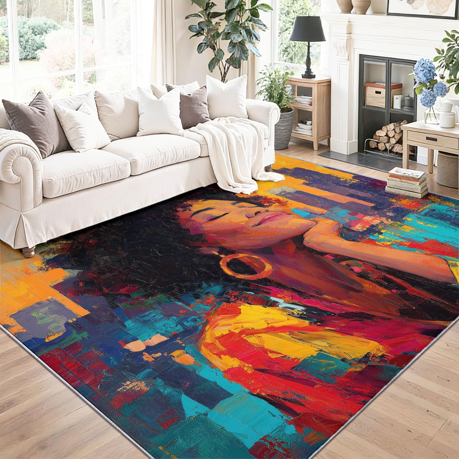 Dywan do salonu 160 x 230 cm, postać kobieca z kreskówki, duży rozmiar dywan z krótkim włosiem do sypialni dla dorosłych, zmywalny i antypoślizgowy, kolorowy