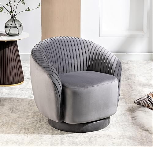 Miniatura 9 de Modern Barrel - Silla giratoria con tapicería de terciopelo de felpa y rotación suave de 360, sofá de un asiento redondo para sala de estar,