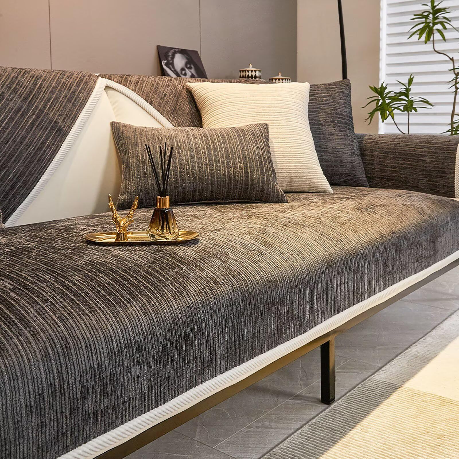 Gluhbirnen Sofa Überzug, Sofadecken Für Sitzfläche, Sofaschoner rutschfest, Sofabezug l Form, Couch Überzug für U Form L Form Sektionssofa für 1 2 3 4 Sitzer Sofa, Dunkelgrau, 110 * 210CM