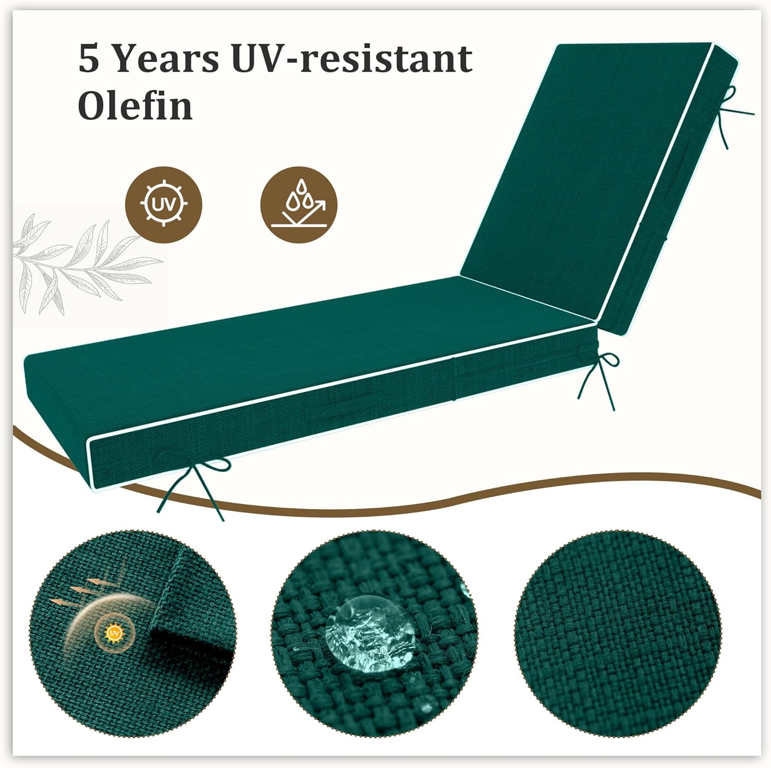Chaise Lounge Cushions Outdoor Furniture 72 x 21 Inch Olefin Patio Lounge Chair Cushions 4'' Thick Waterproof Outdoor Chaise Cushion Weather Resistant Pool Lounger Cushion (Dark Green)
