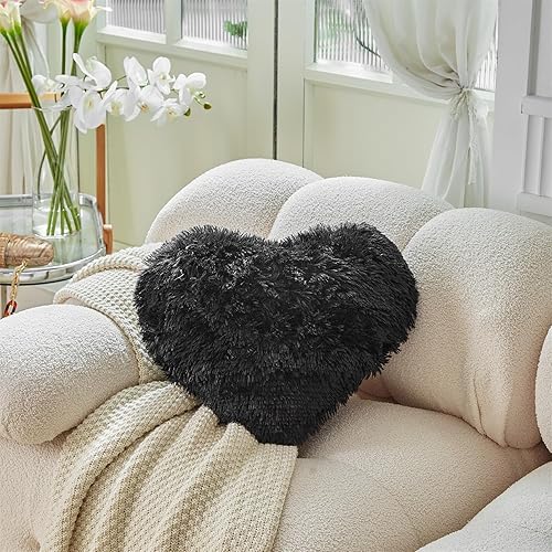 Miniatura 6 de MOOWOO Decoraciones navideñas, almohada de corazón morado ciruela, almohada de piel sintética, almohada de felpa suave en forma de corazón, felpa