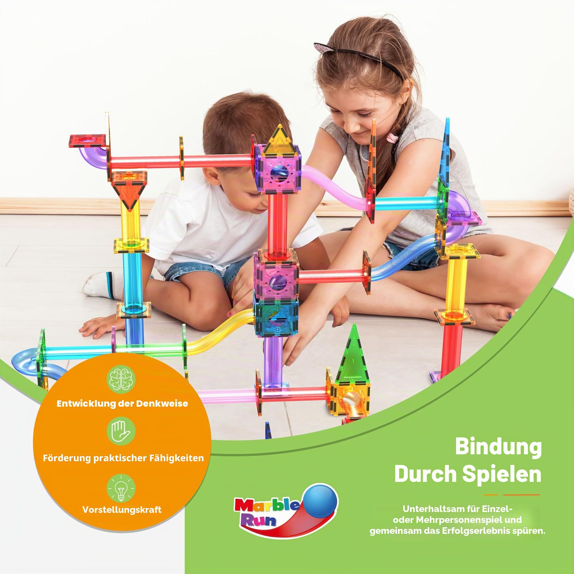 PicassoTiles 150-teiliges Marble Run Magnetfliesen-Set, STEM Kugelbahn 3+ | BPA- und bleifrei, 10 geometrische Formen, fördert Hand-Auge-Koordination, regt Kreativität an, ideales Geschenk für Kinder